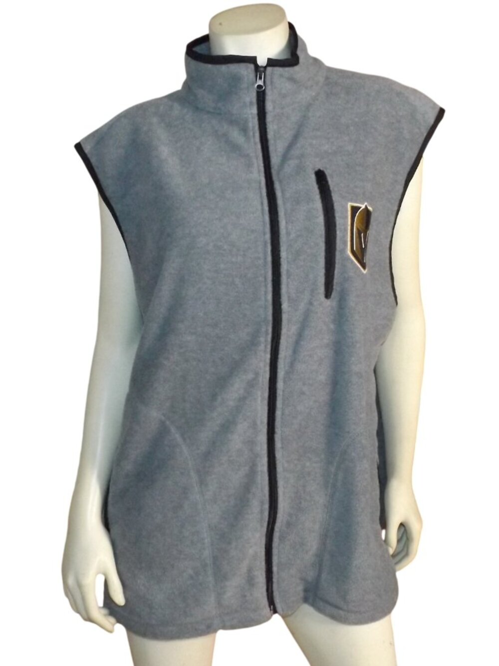 LAS VEGAS GOLDEN KNIGHTS Fleece Vest, 2XL, Gray/Black Zipper, Chest Logo,Pockets
